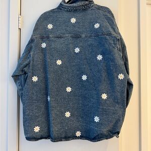 Denim Button-Up Shirt with Flower Detail